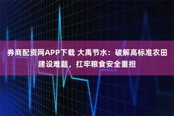 券商配资网APP下载 大禹节水：破解高标准农田建设难题，扛牢粮食安全重担